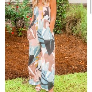 Karlie Smock Palm Jumpsuit